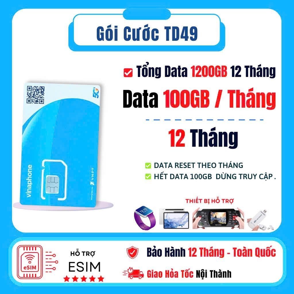 Gói sim Data TD49 giá 570k/12 tháng